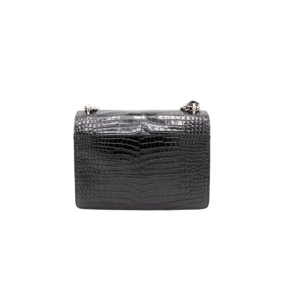 Saint Laurent Chain Sunset In Black Silver Hardware (7238)Crocodile-embossed Bag - Picture 2 of 12